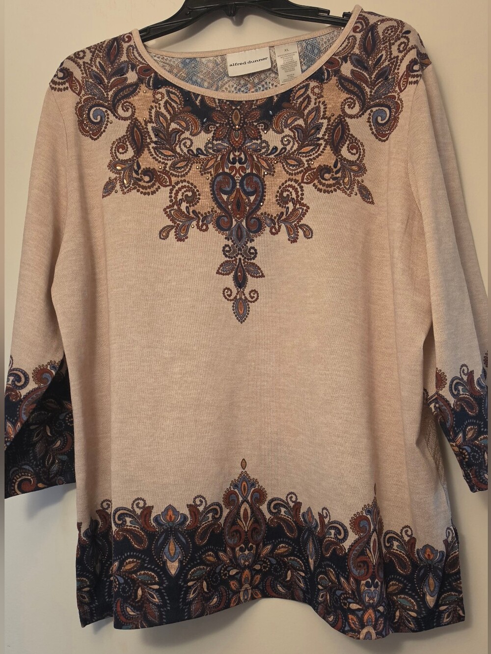 Alfred Dunner Women's Cream Paisley-Print Long Sleeve Top